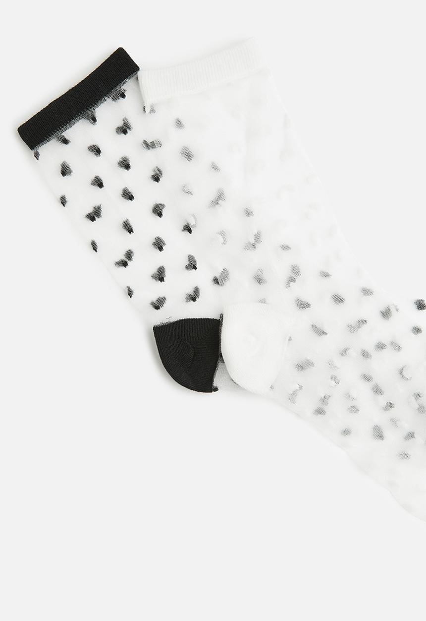 Tessa Design - 2pk polka dot sheer socks - black/white