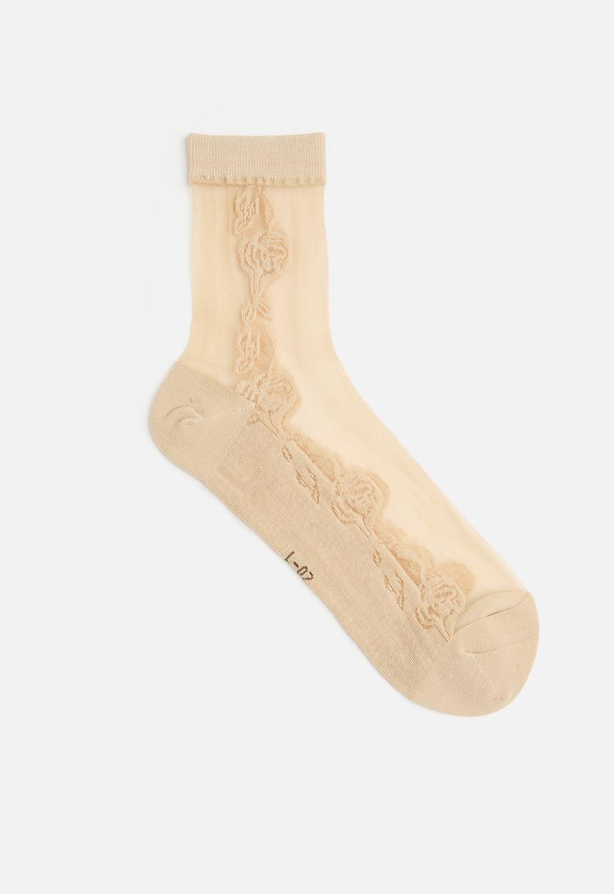 Tessa Design - Patterned sheer socks-beige