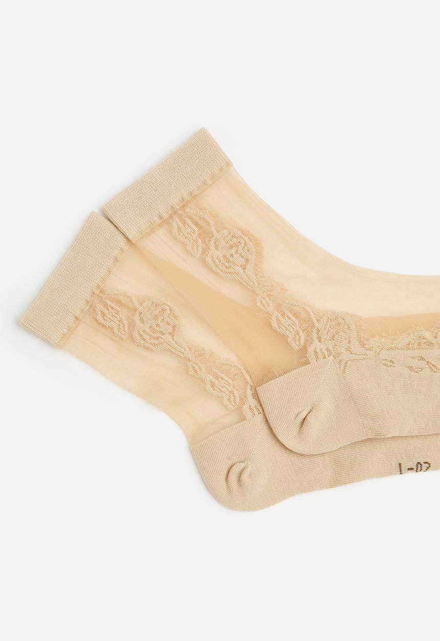 Tessa Design - Patterned sheer socks-beige