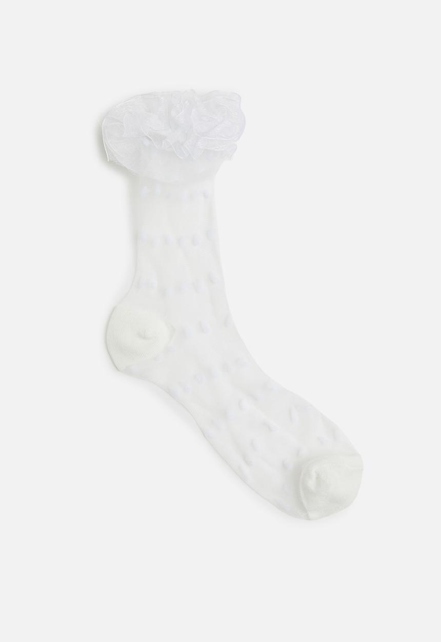 Tessa Design - Polka dot frill trim sheer socks - white