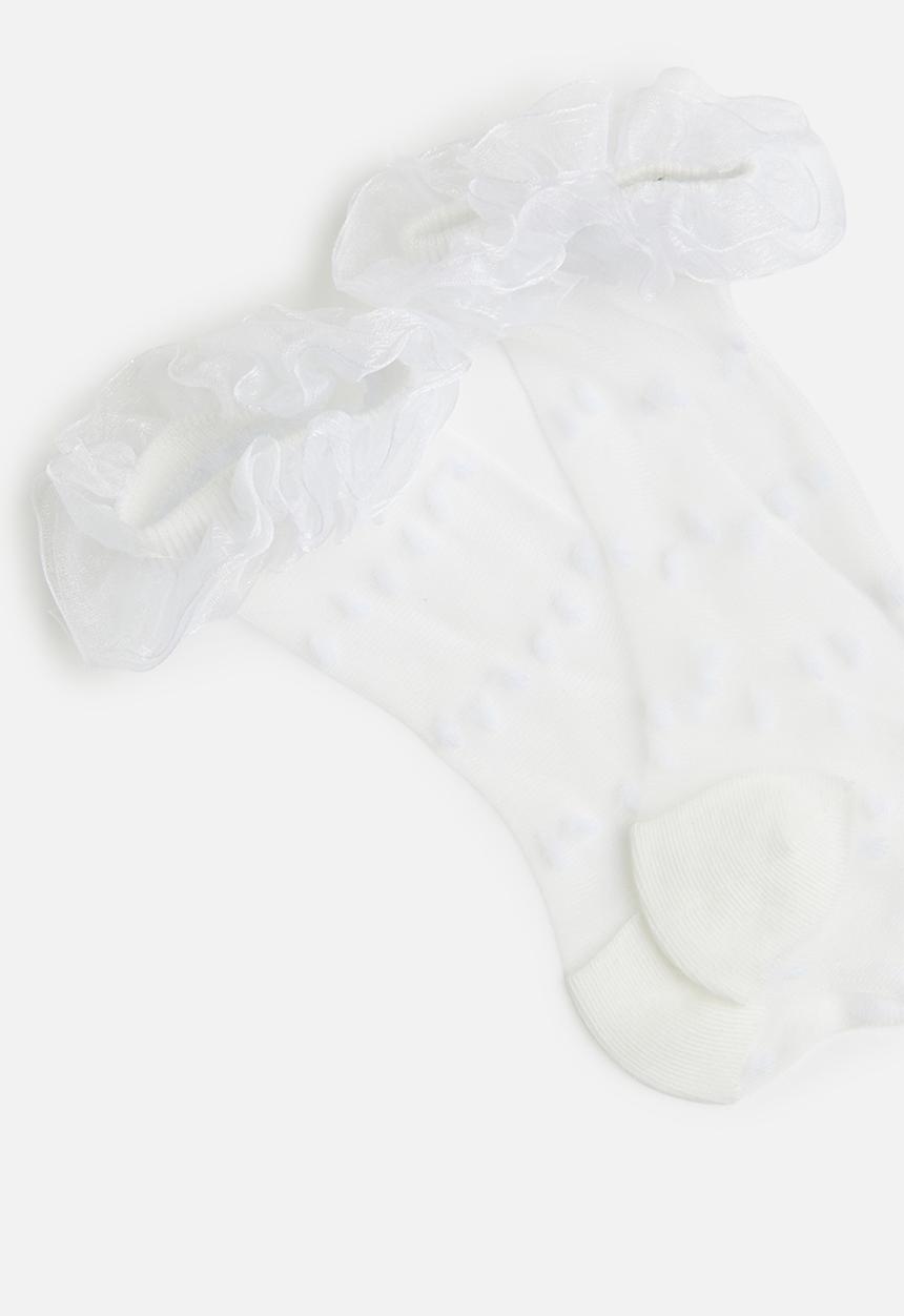 Tessa Design - Polka dot frill trim sheer socks - white