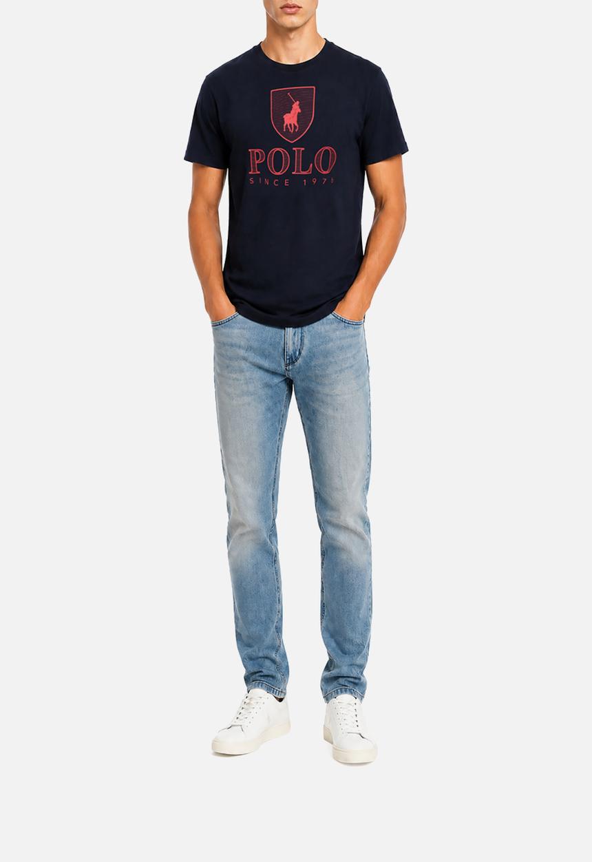 POLO - MENS CREW NECK PRINTED  SS TEE - Navy