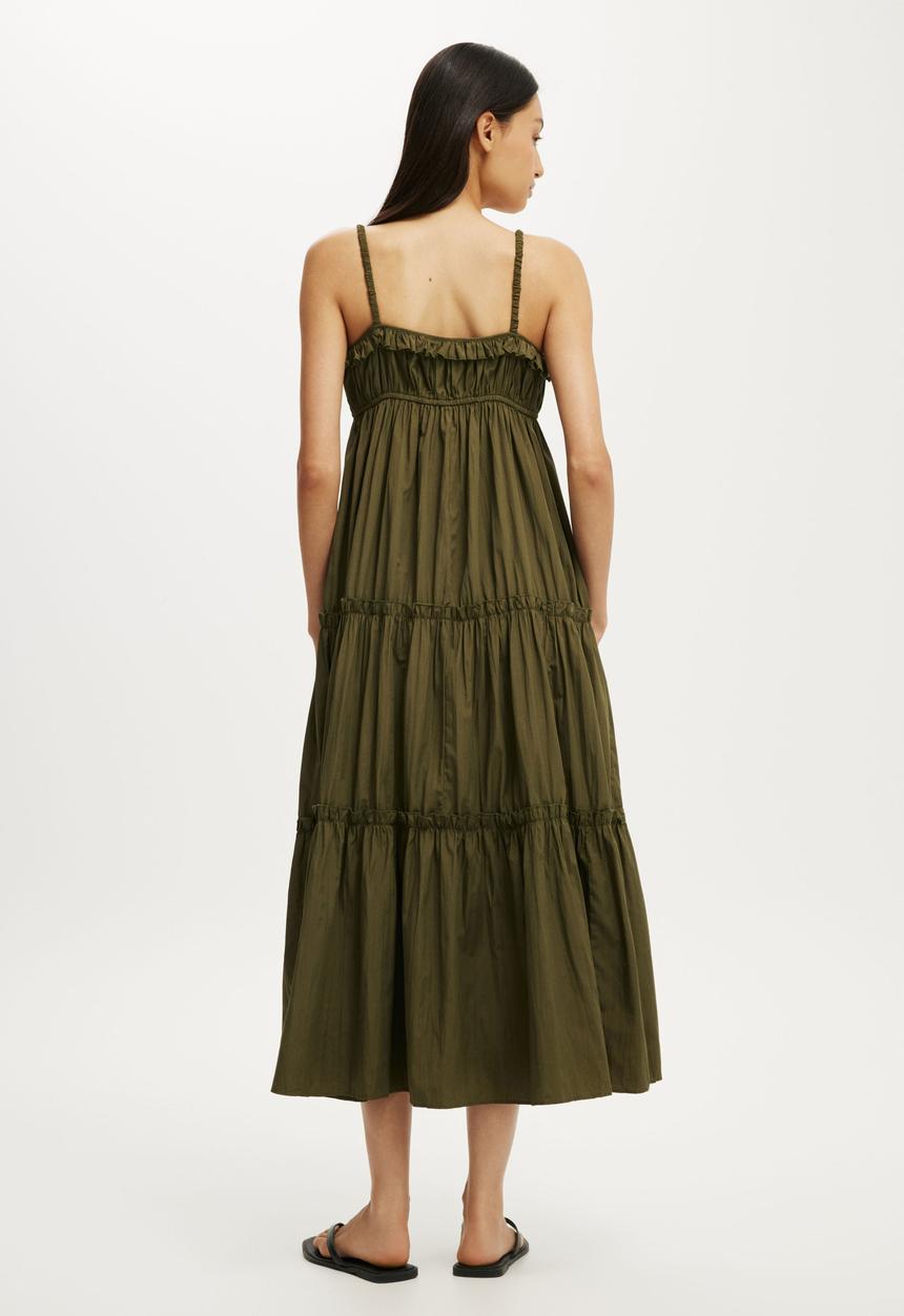 Cotton On - Poppy Tiered Maxi Dress - Khaki Green