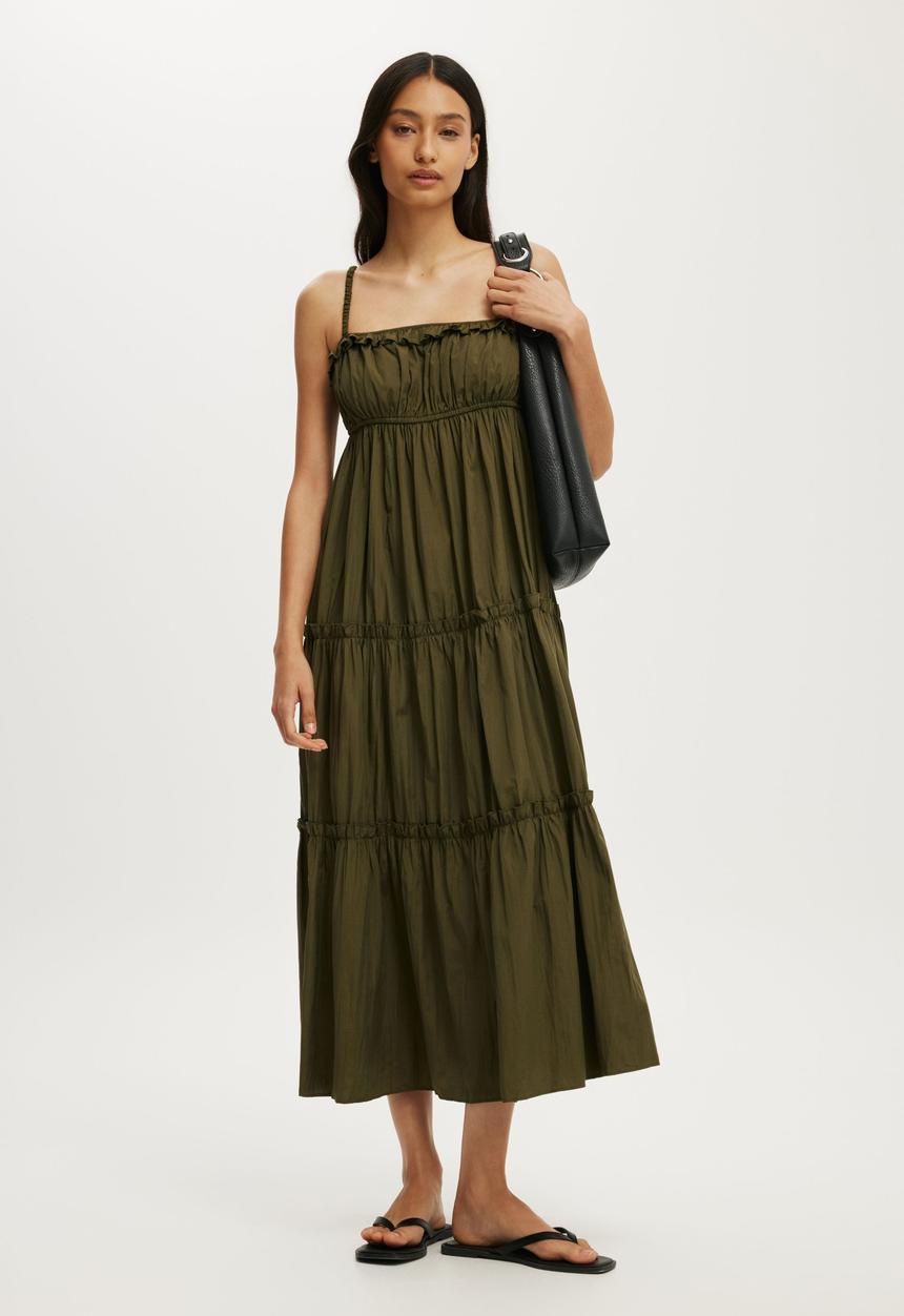 Cotton On - Poppy Tiered Maxi Dress - Khaki Green
