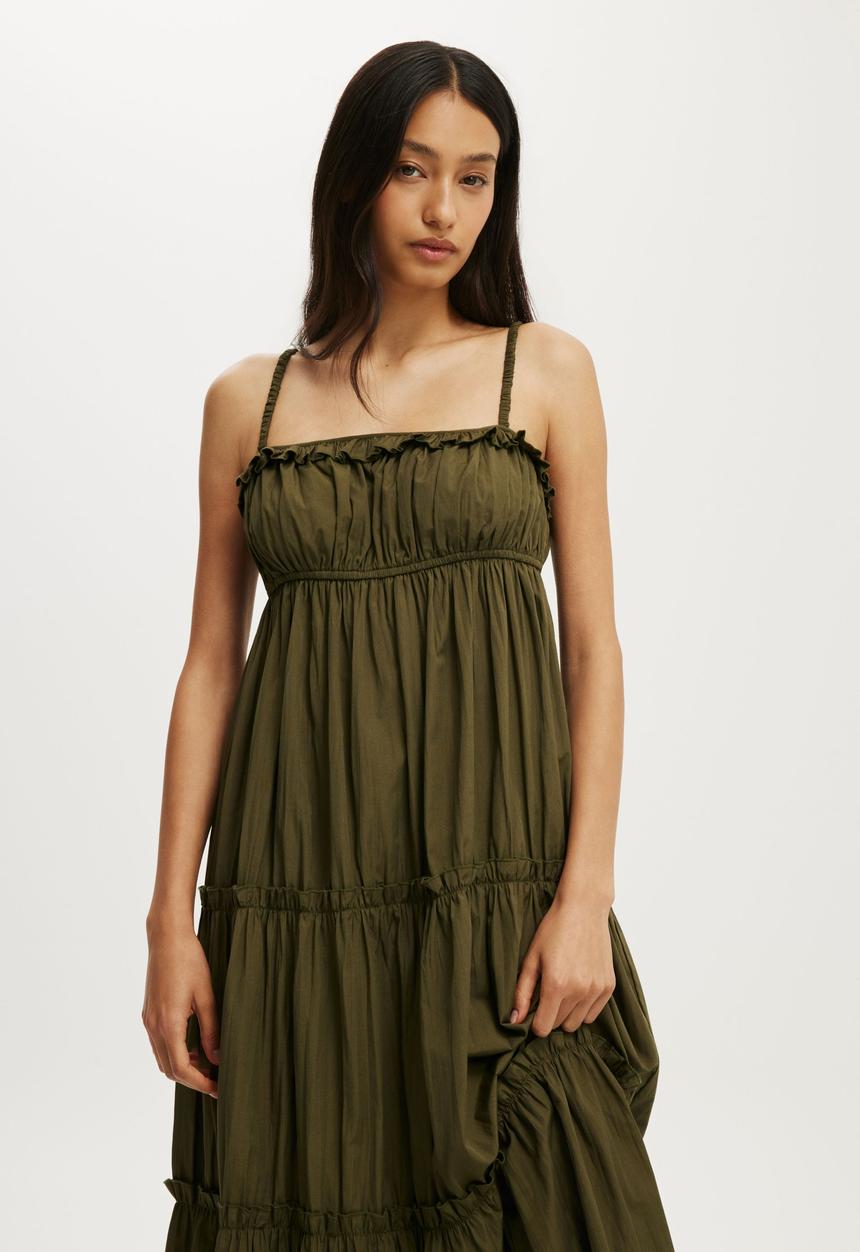 Cotton On - Poppy Tiered Maxi Dress - Khaki Green