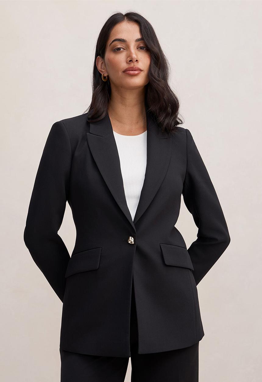 Forever New - Trixie gold button blazer in black