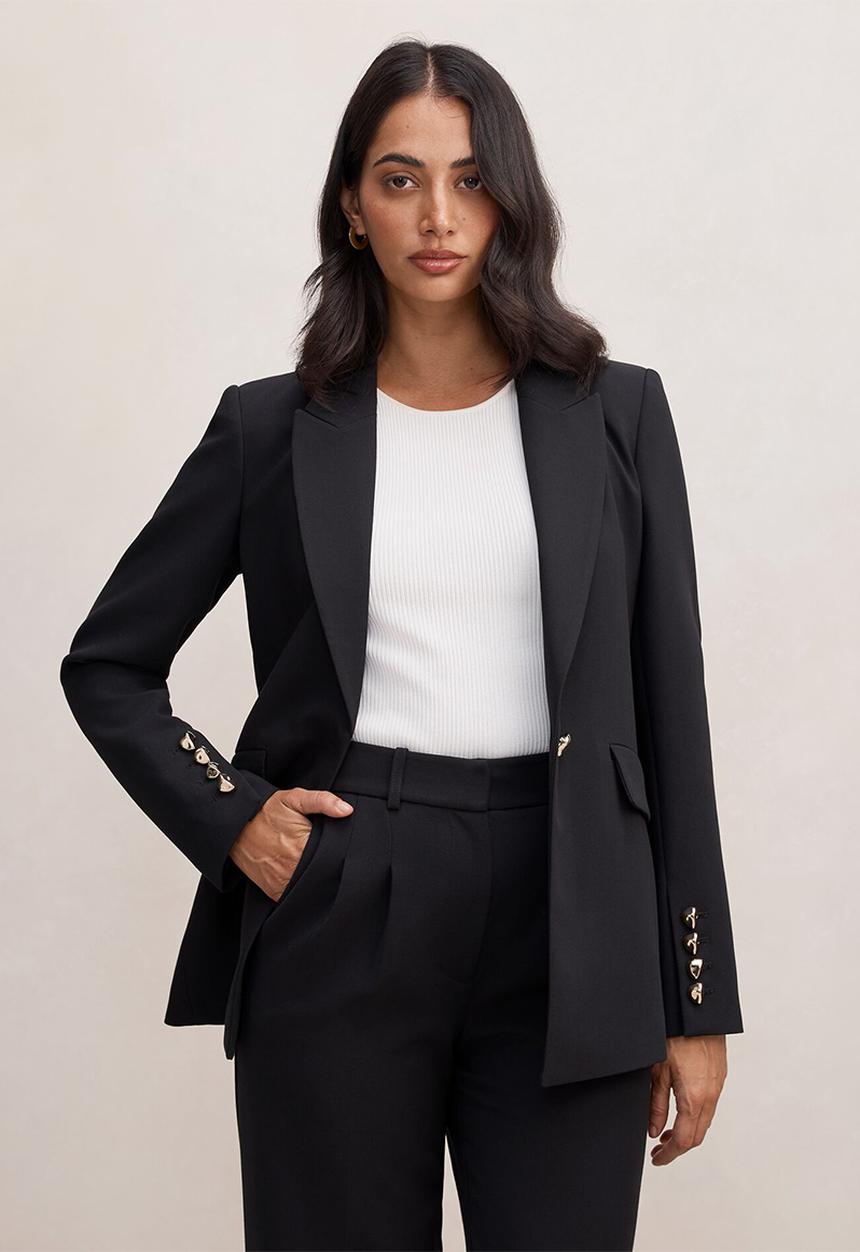 Forever New - Trixie gold button blazer in black