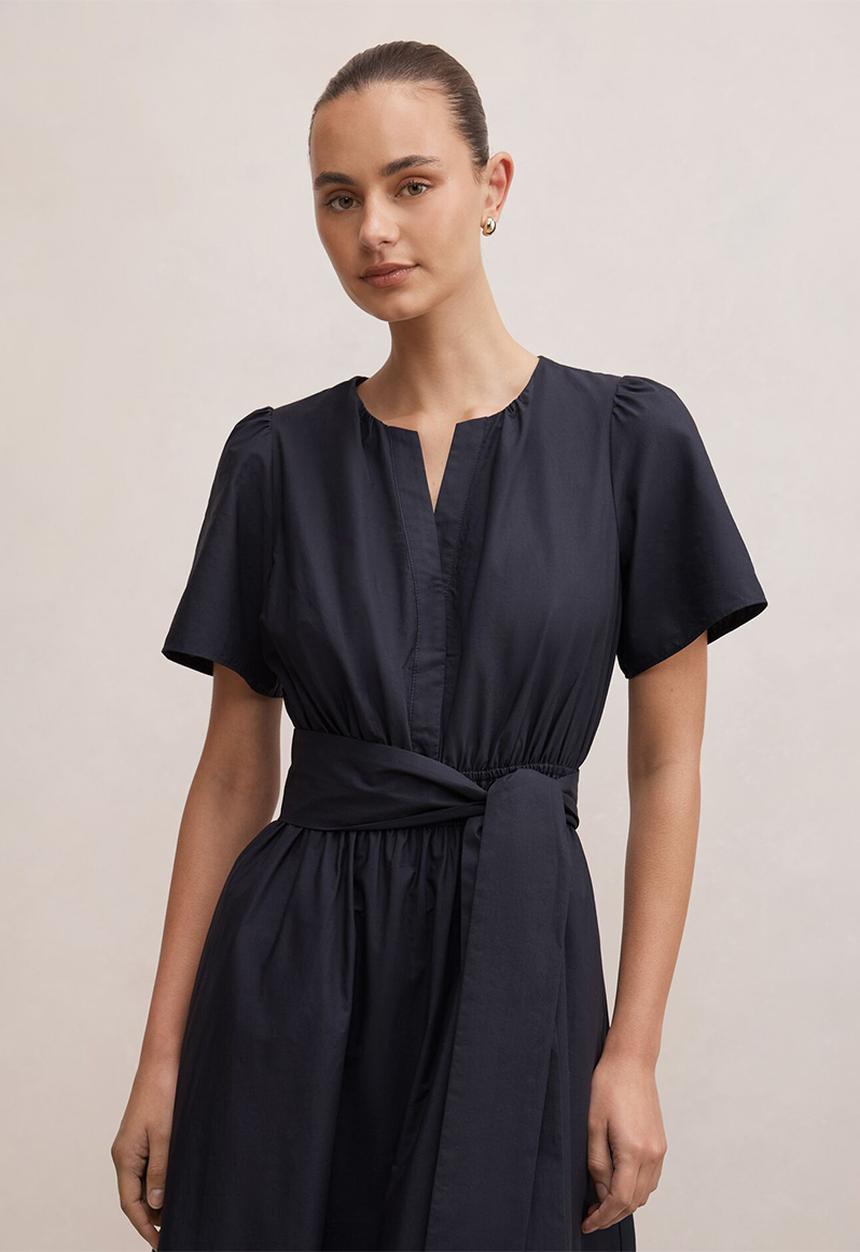 Forever New - Matilda embroidered tie midi dress in navy