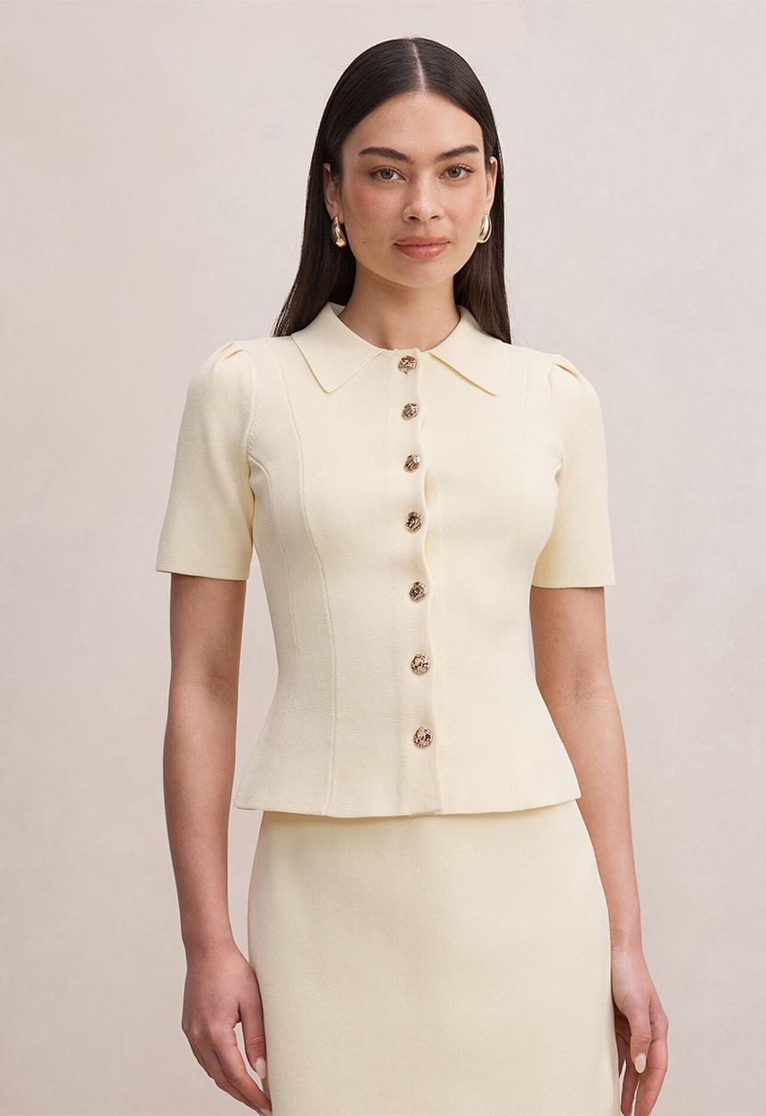 Forever New - Esther button knit top in lemon yellow co ord