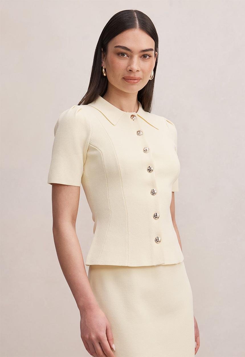 Forever New - Esther button knit top in lemon yellow co ord