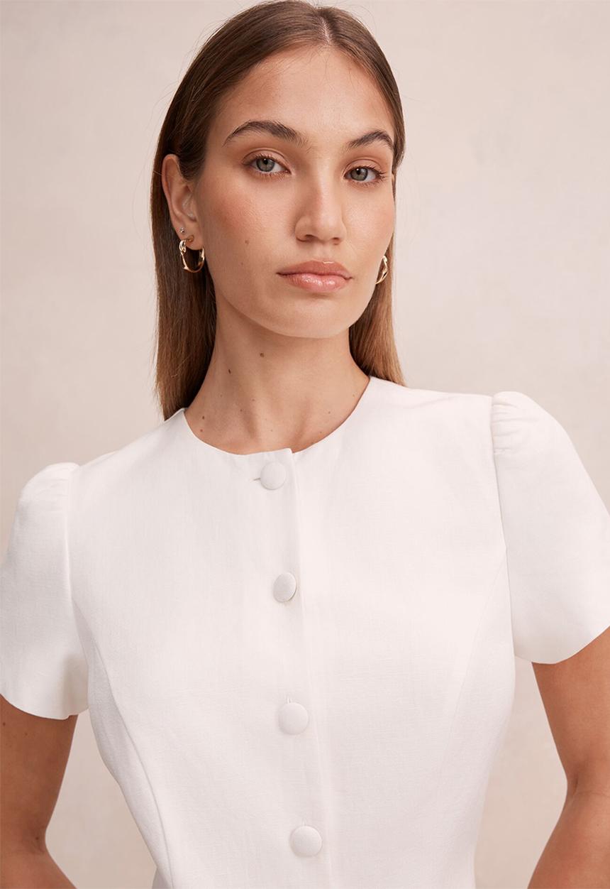 Forever New - Elinda button up linen mini dress - porcelain