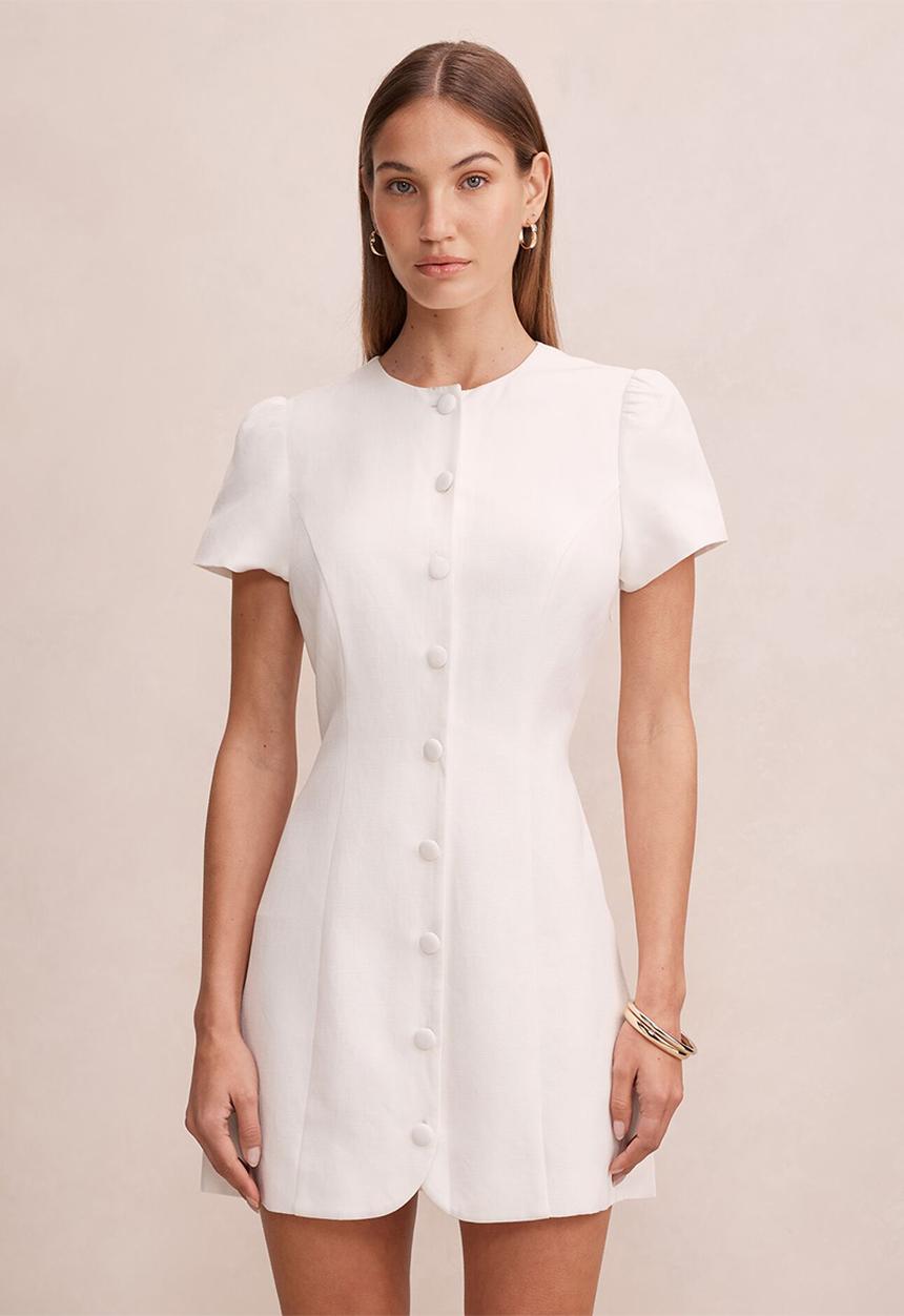 Forever New - Elinda button up linen mini dress - porcelain