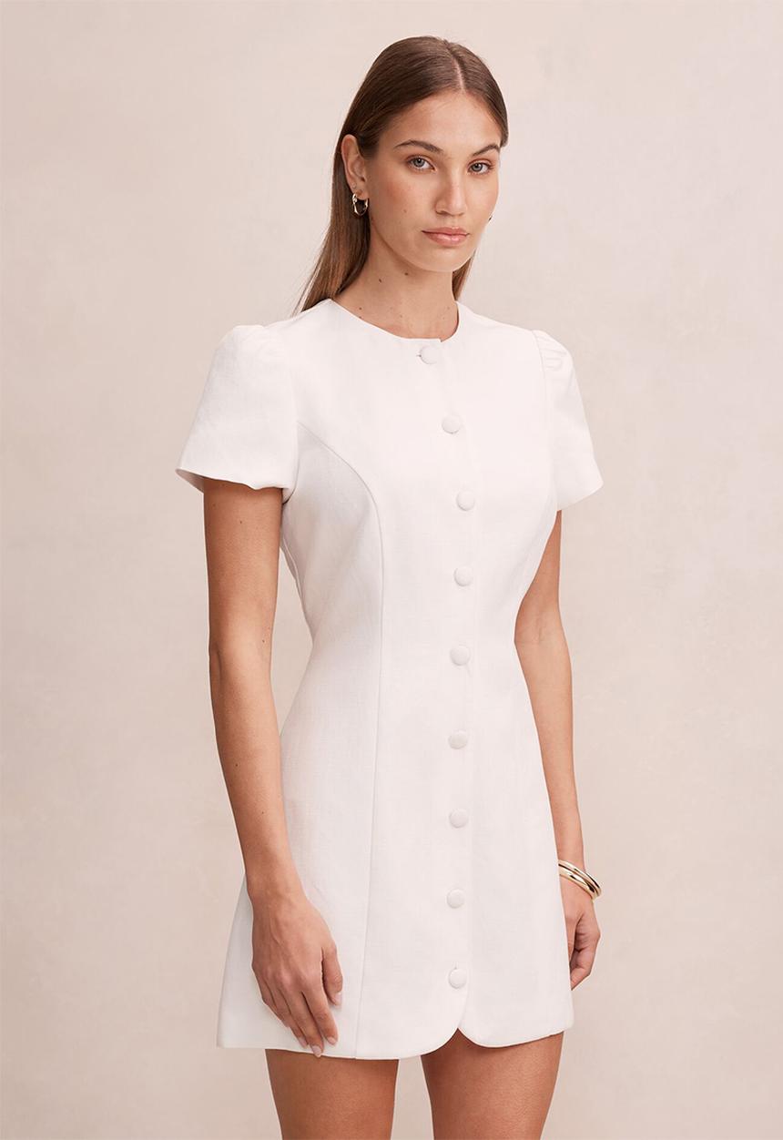 Forever New - Elinda button up linen mini dress - porcelain