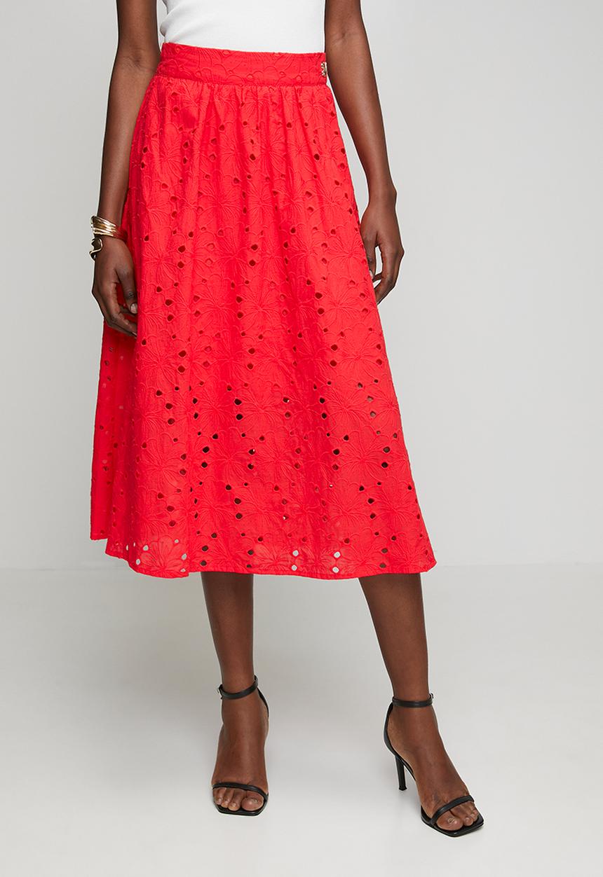 Steve Madden - Ladies althea anglaise midi skirt - red
