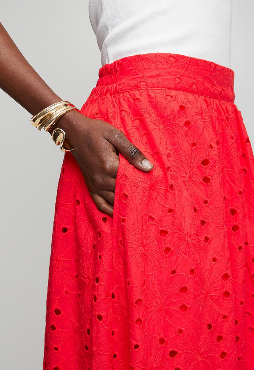 Steve Madden - Ladies althea anglaise midi skirt - red
