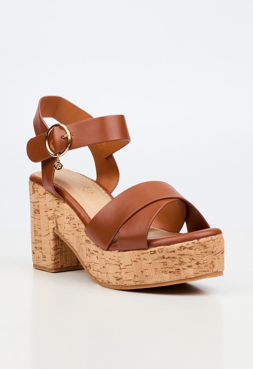Miss Black - Amari 1 cork platform block heel - tan