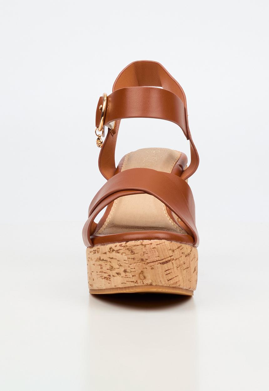 Miss Black - Amari 1 cork platform block heel - tan