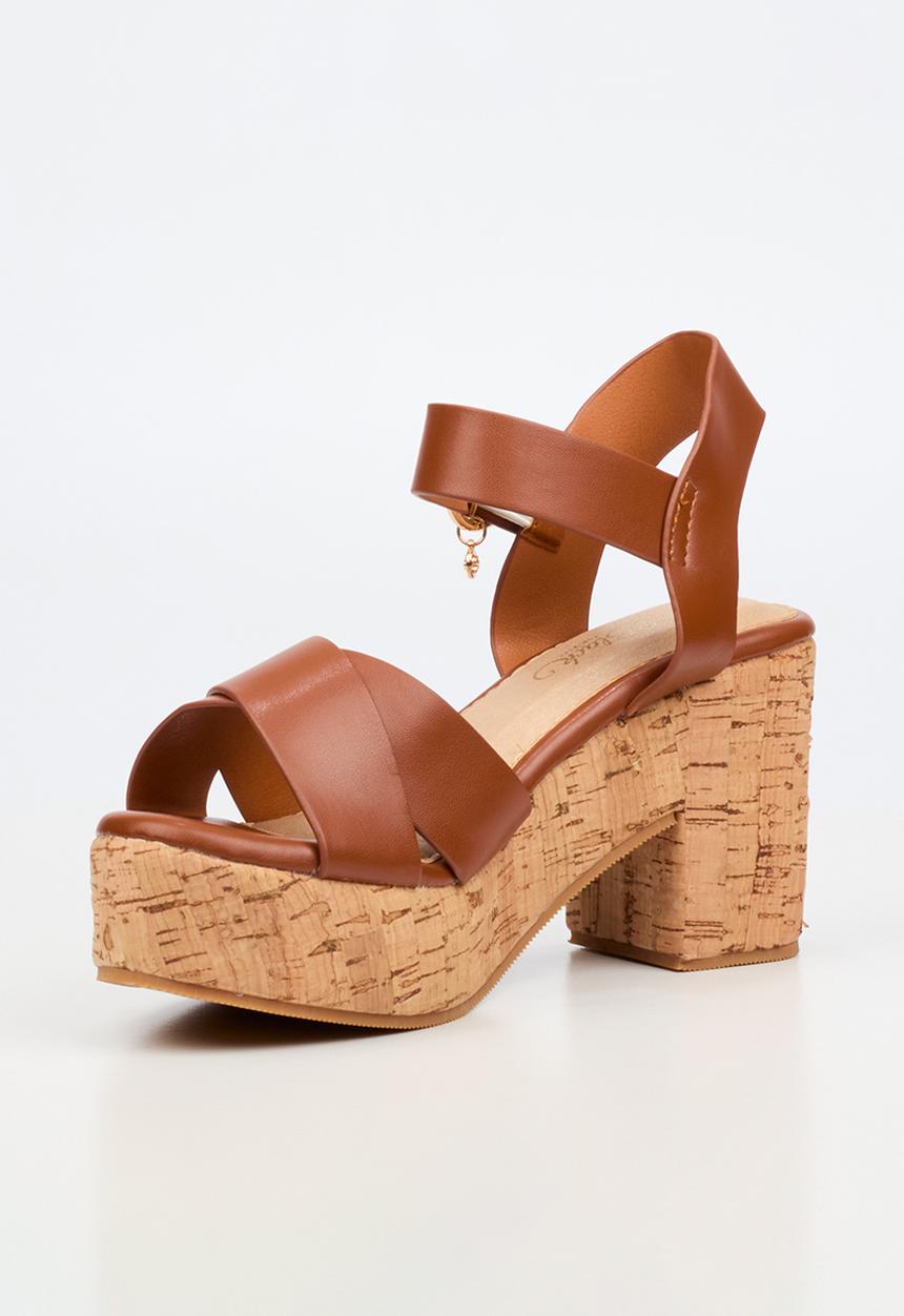 Miss Black - Amari 1 cork platform block heel - tan