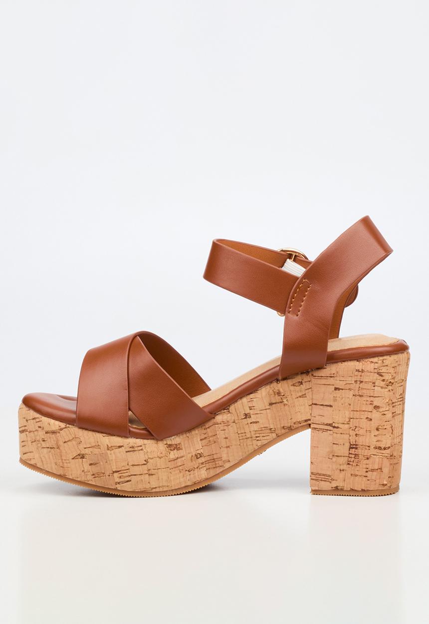 Miss Black - Amari 1 cork platform block heel - tan
