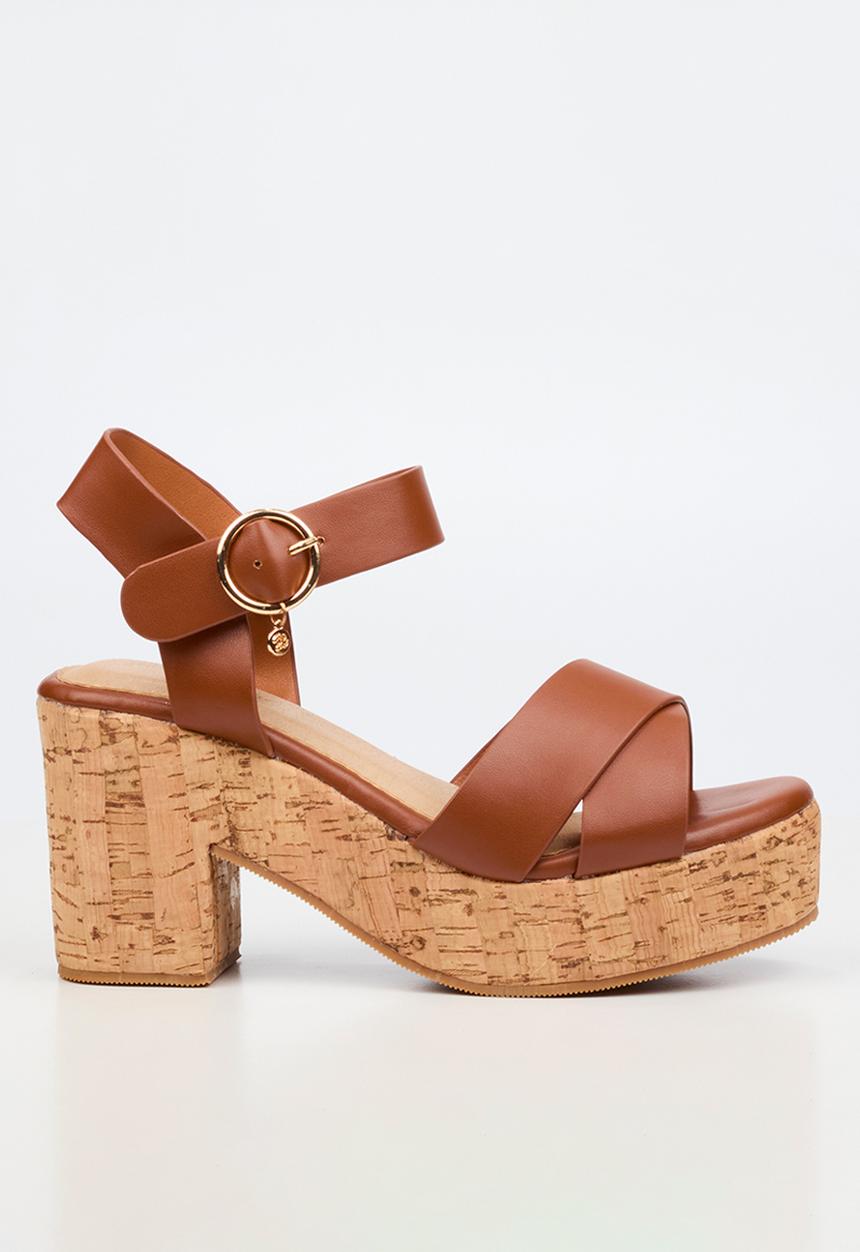 Miss Black - Amari 1 cork platform block heel - tan