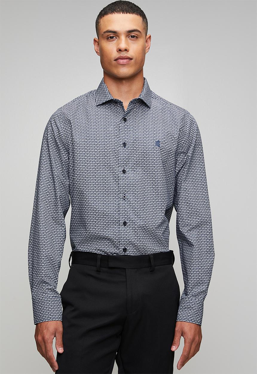 Pringle of Scotland - Pringle Tom Printed Tailored Long sleeve Shirt - Navy