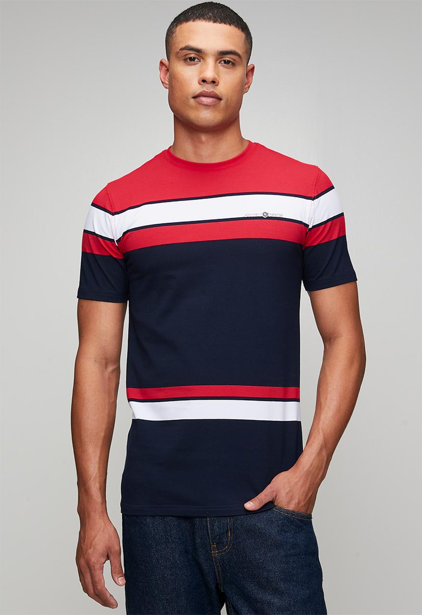 SOVIET - Yarn Dyed Stripe T-Shirt - Red