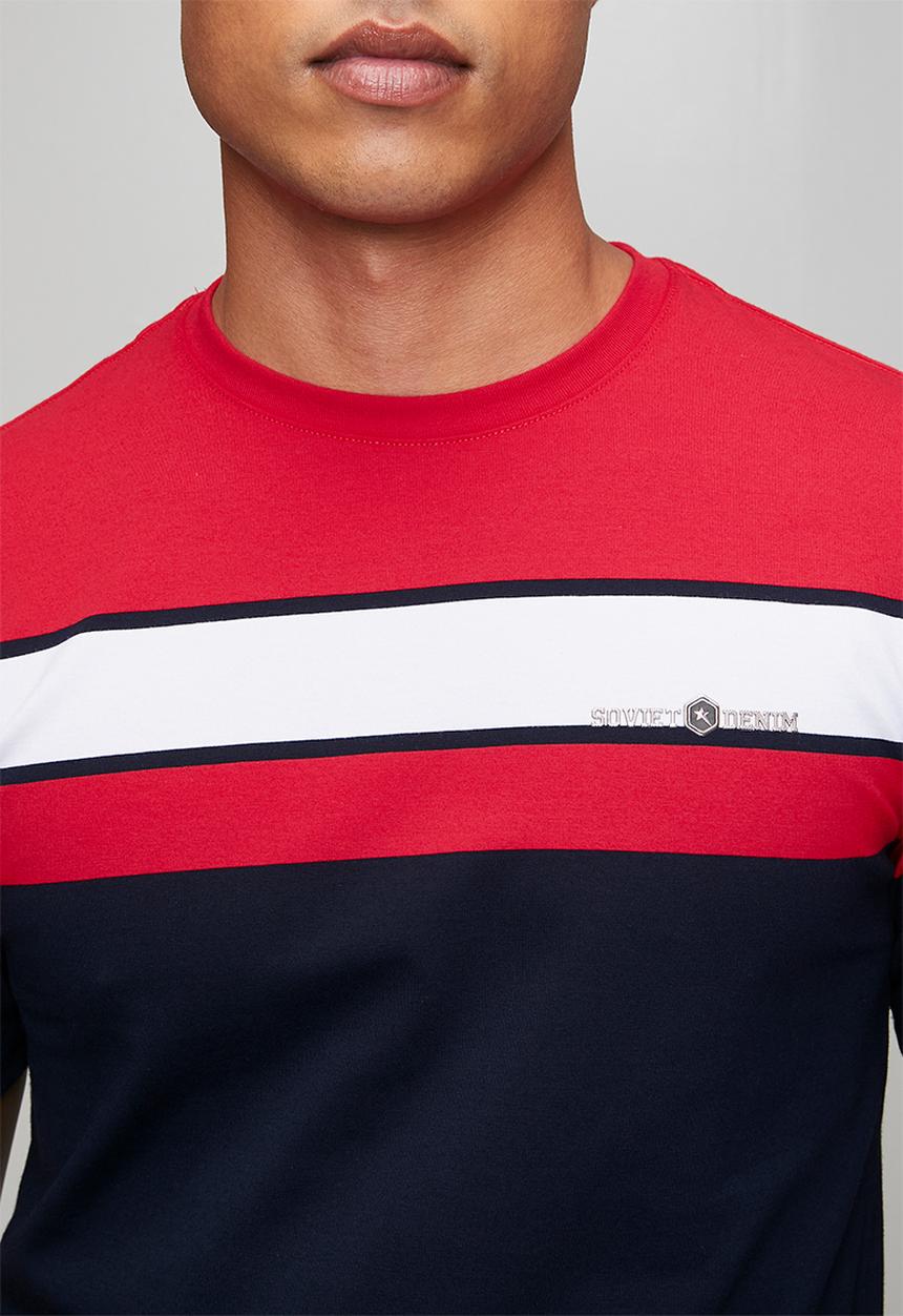 SOVIET - Yarn Dyed Stripe T-Shirt - Red