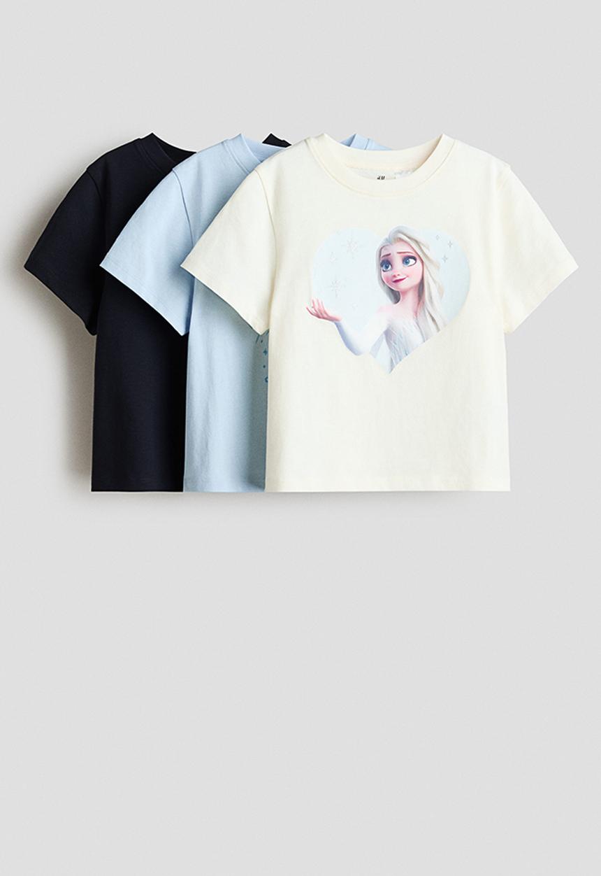 H&M - 3-pack printed jersey tops - cream/frozen