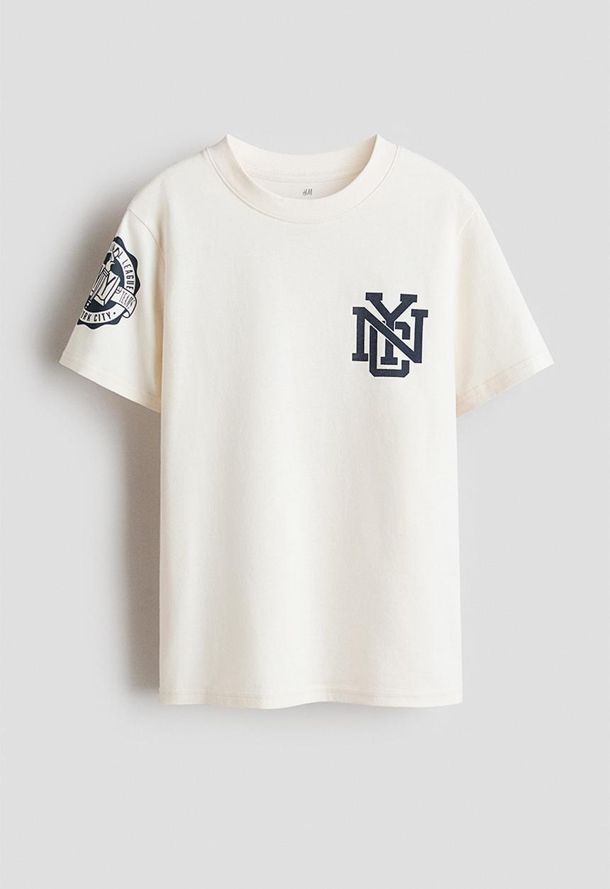H&M - Printed cotton t-shirt - cream/nyc