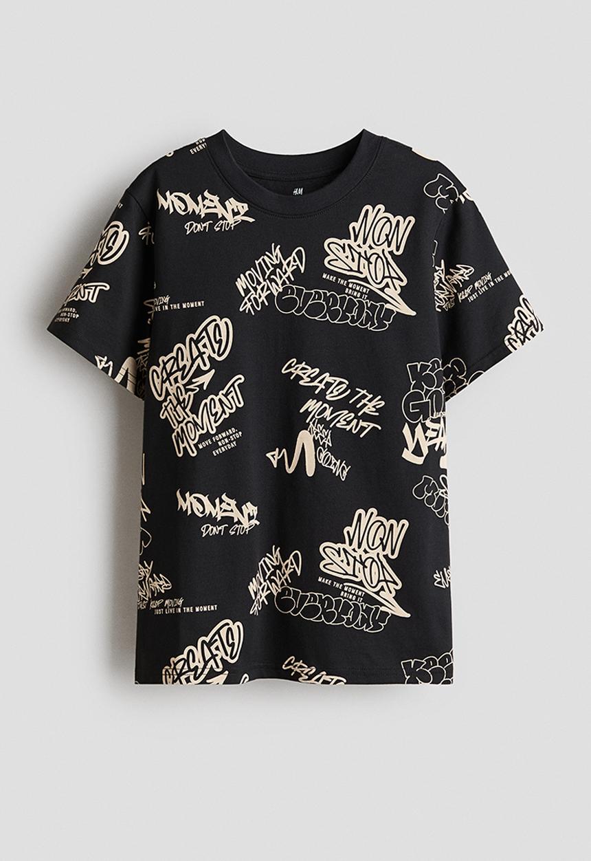 H&M - Printed cotton t-shirt - black/graffiti