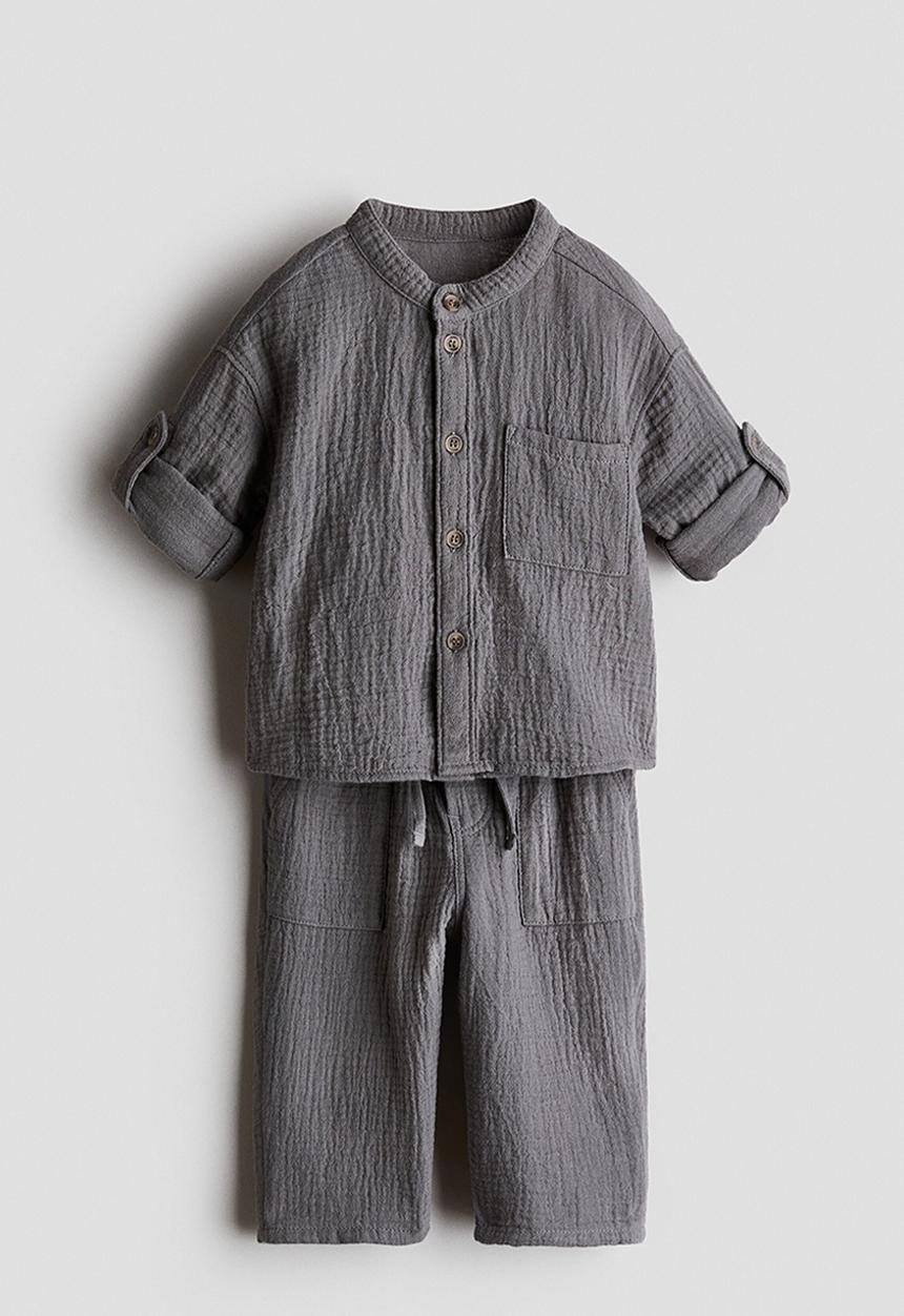 H&M - 2-piece cotton muslin set - grey