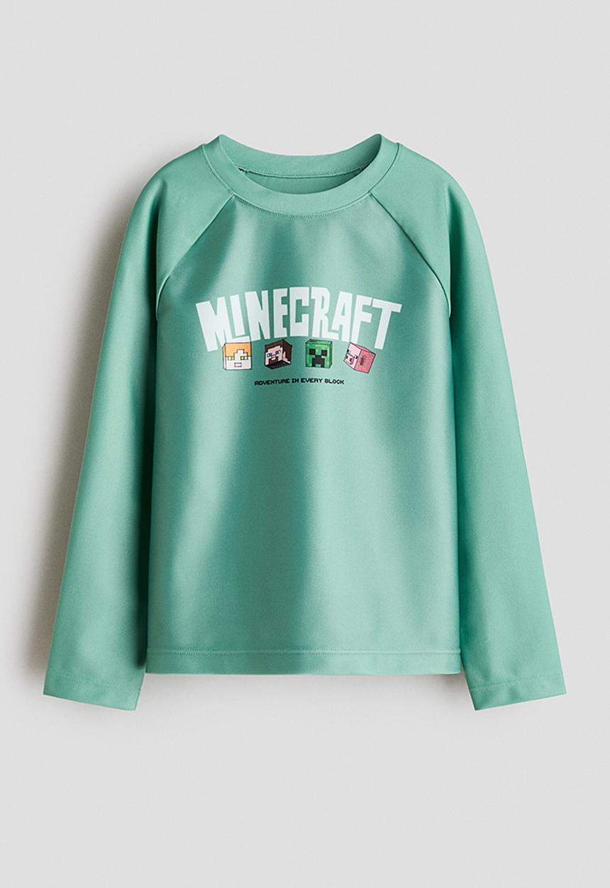 H&M - Upf 50 printed swim top - green/minecraft