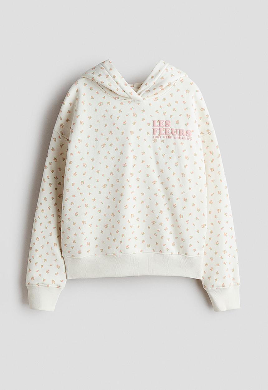 H&M - Oversized motif-detail hoodie - cream/les fleurs