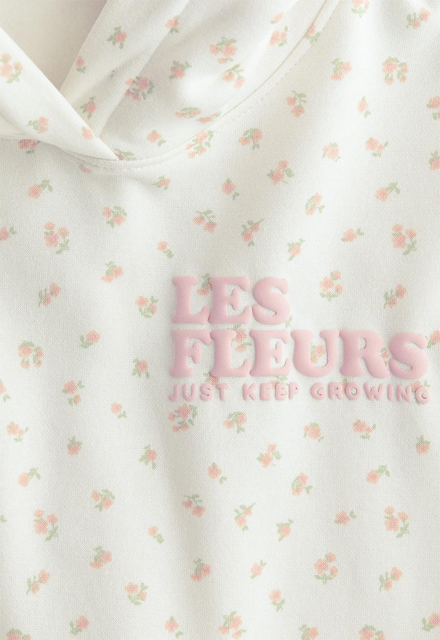 H&M - Oversized motif-detail hoodie - cream/les fleurs