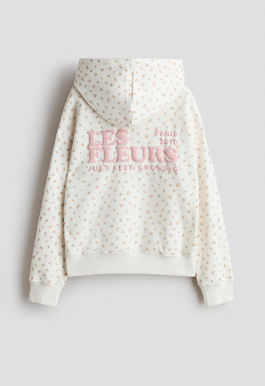 H&M - Oversized motif-detail hoodie - cream/les fleurs