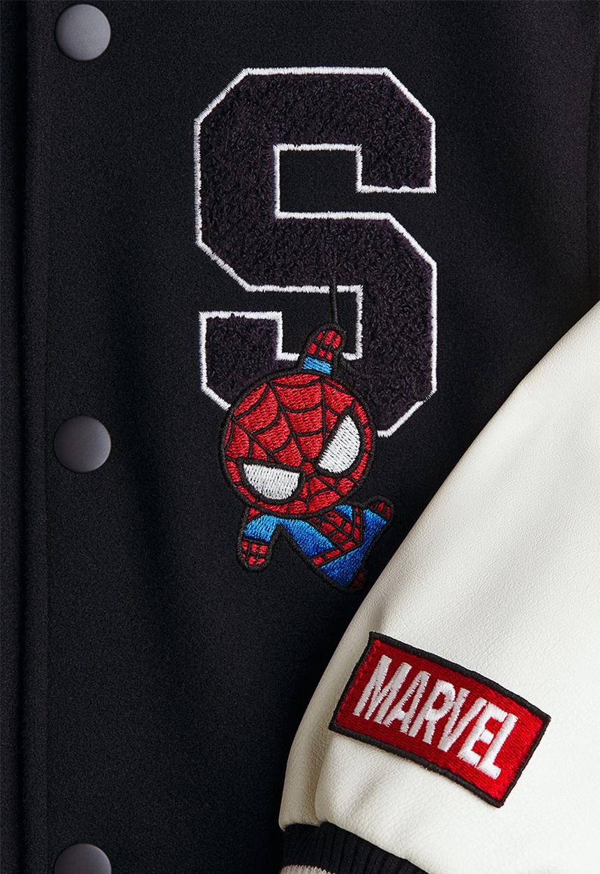 H&M - Motif-detail baseball jacket - navy blue/marvel comics