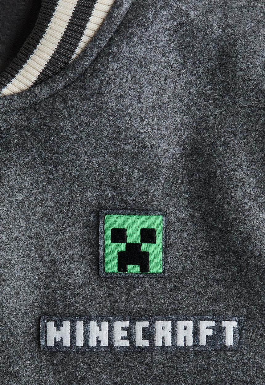 H&M - Motif-detail baseball jacket - grey/minecraft