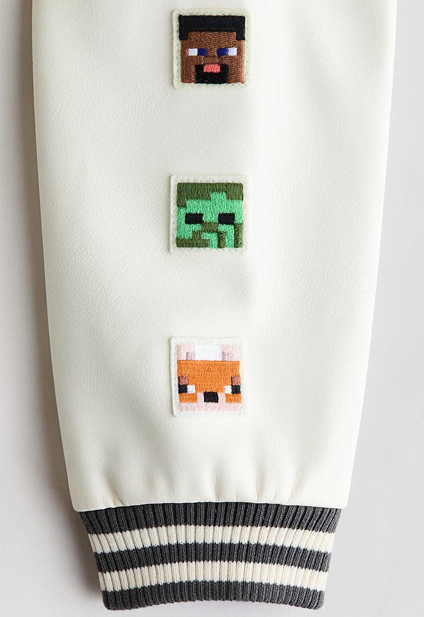 H&M - Motif-detail baseball jacket - grey/minecraft