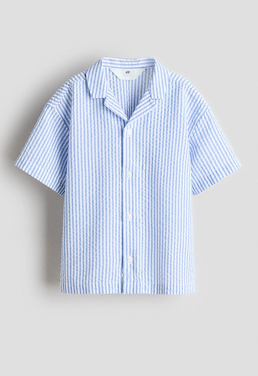 H&M - Seersucker resort shirt - light blue/striped