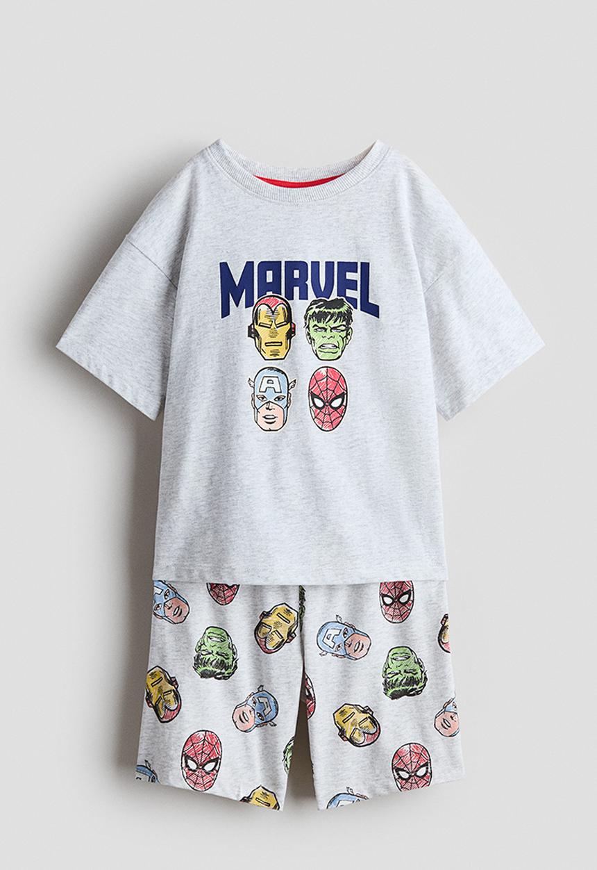 H&M - Printed cotton pyjamas - light grey marl/marvel comics