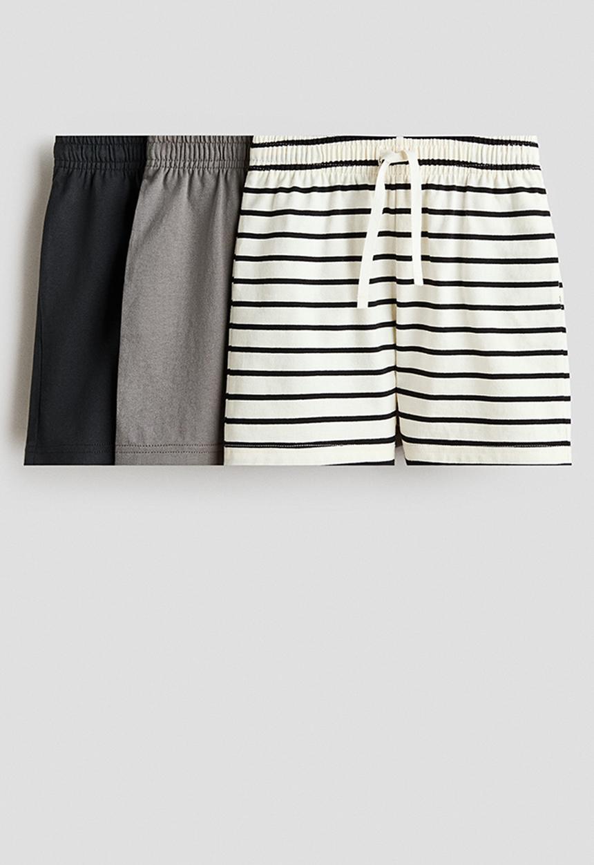 H&M - 3-Pack cotton jersey shorts - white/striped
