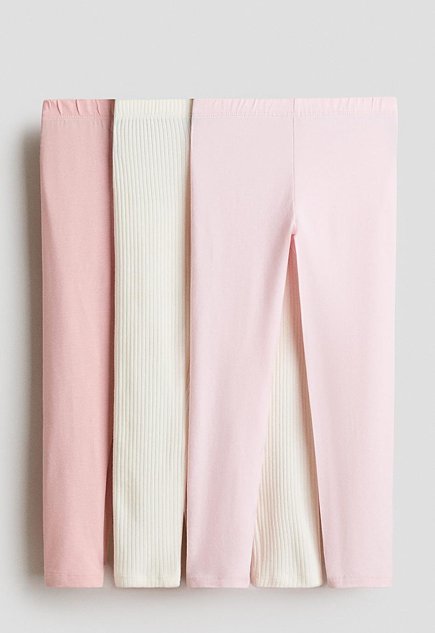 H&M - 3-Pack cotton jersey leggings - light pink/cream