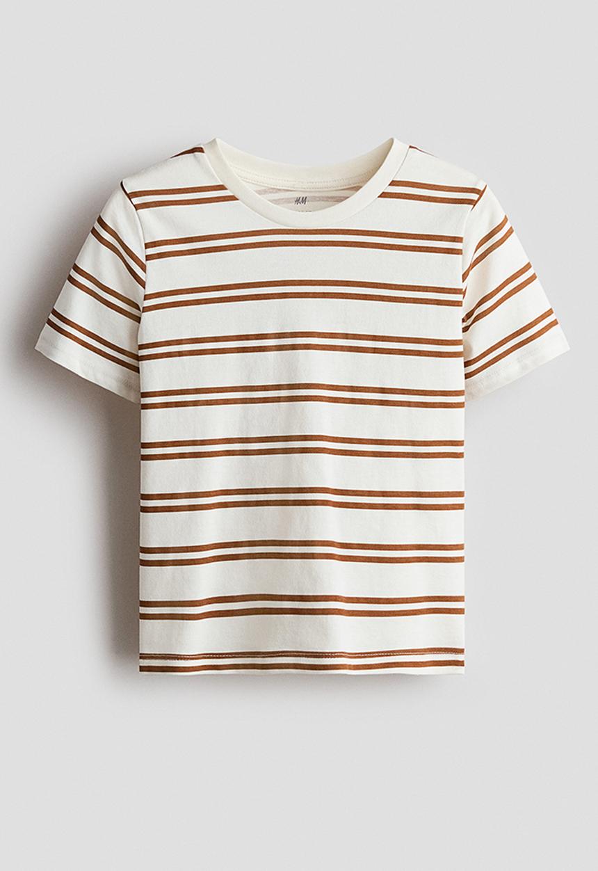 H&M - Printed cotton T-shirt - white/brown striped