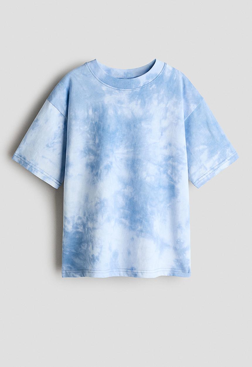 H&M - Loose-fit printed T-shirt - light blue/tie-dye