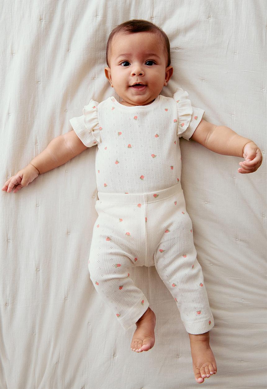 H&M - 2-piece printed cotton set - cream/berries