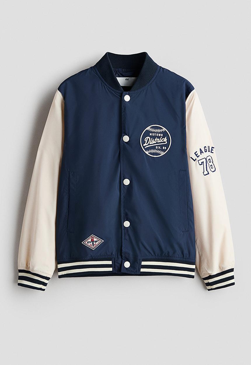 H&M - Motif-detail baseball jacket - navy blue/cream