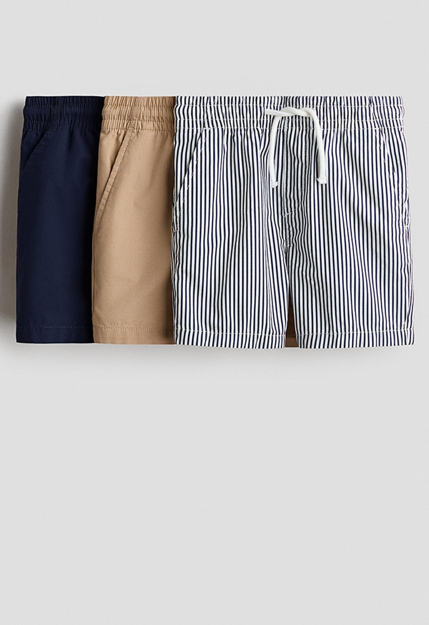 H&M - 3-pack cotton shorts - beige/striped