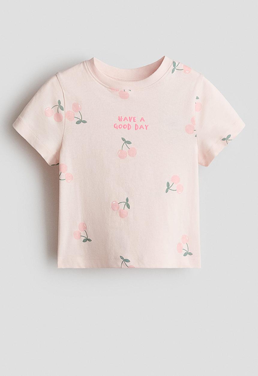 H&M - Printed t-shirt - light pink/cherries