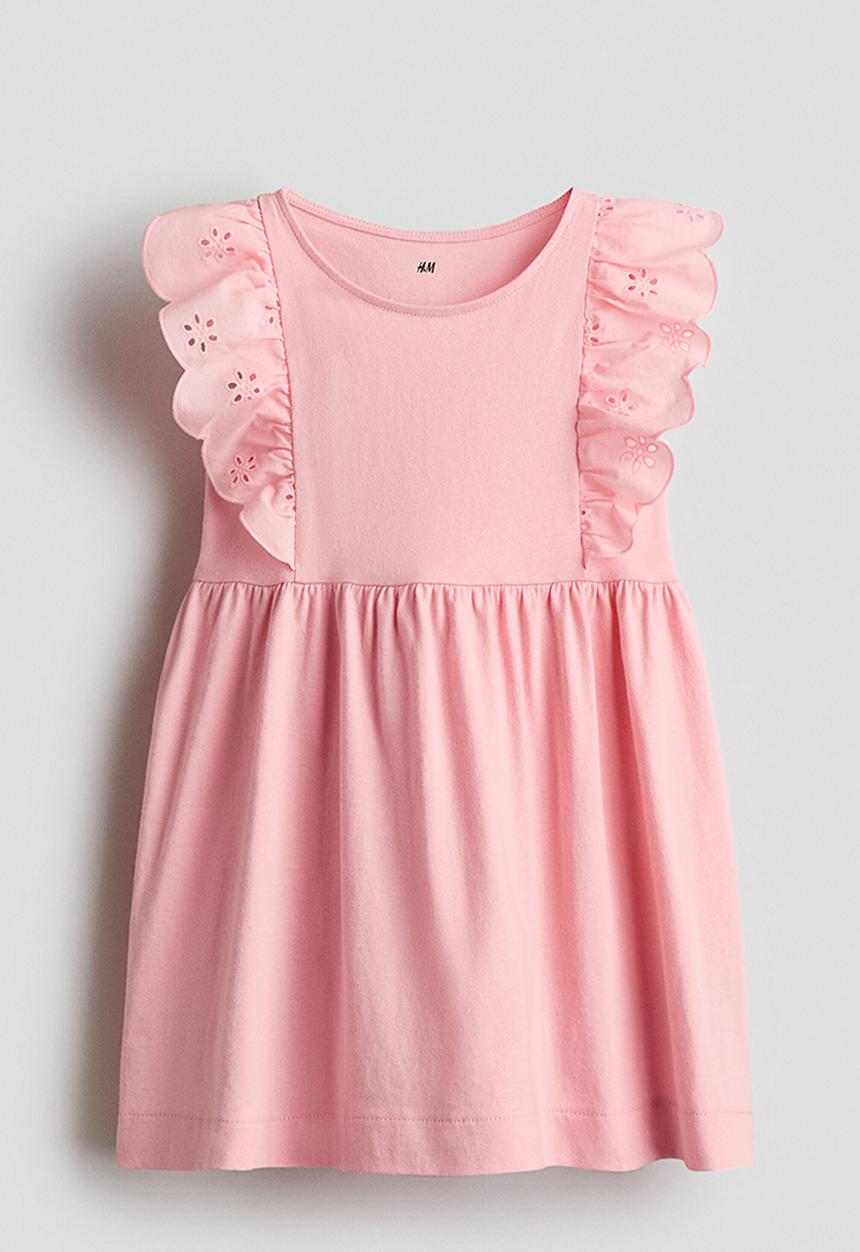 H&M - Flounce-trimmed cotton dress - light pink