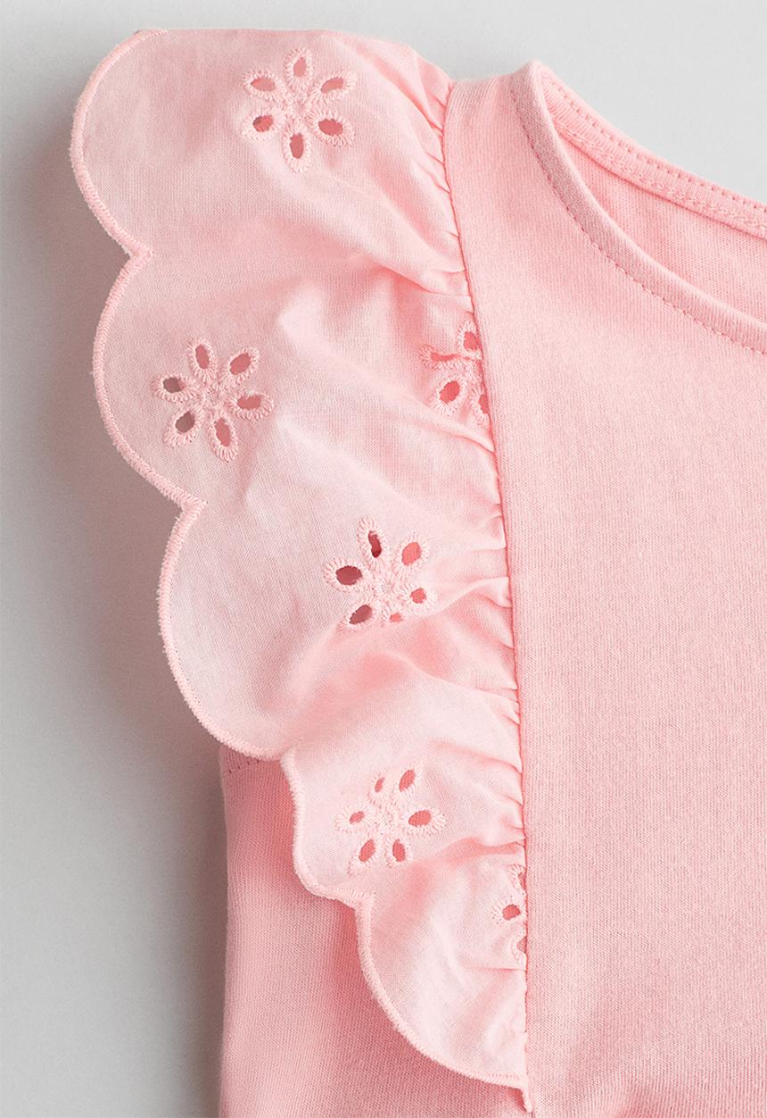 H&M - Flounce-trimmed cotton dress - light pink